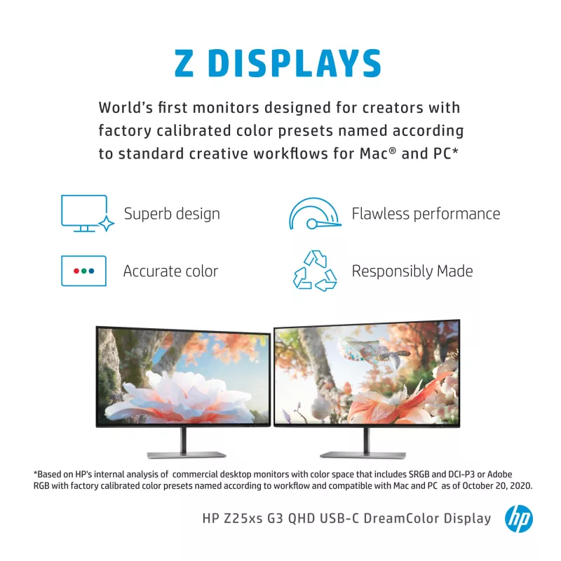 HP Z25xs G3 kompiuterio monitorius 63,5 cm (25 colių) 2560 x 1440 pikselių Quad HD juodas