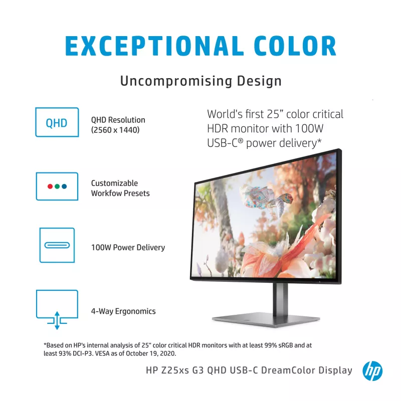 HP Z25xs G3 kompiuterio monitorius 63,5 cm (25 colių) 2560 x 1440 pikselių Quad HD juodas