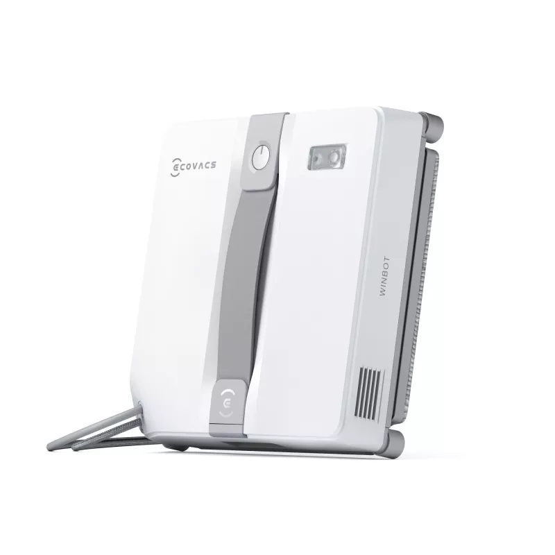 Langų valiklis Ecovacs WINBOT MINI — siurbimas, Li-Ion baterija, min lango dydis 22×25 cm, 1,3 kg, 215×215×55 mm, pilkas/baltas