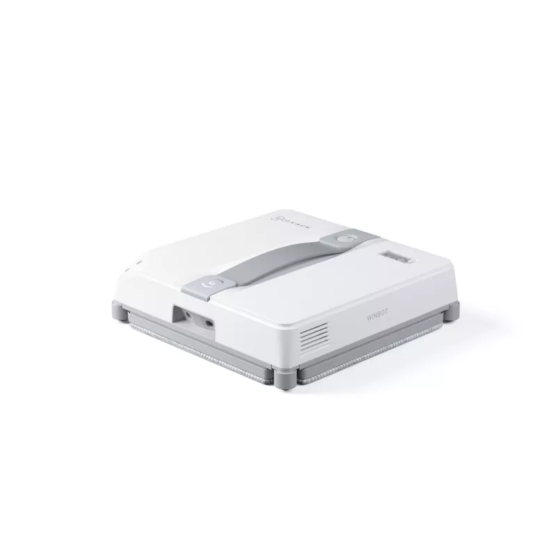 Langų valiklis Ecovacs WINBOT MINI — siurbimas, Li-Ion baterija, min lango dydis 22×25 cm, 1,3 kg, 215×215×55 mm, pilkas/baltas