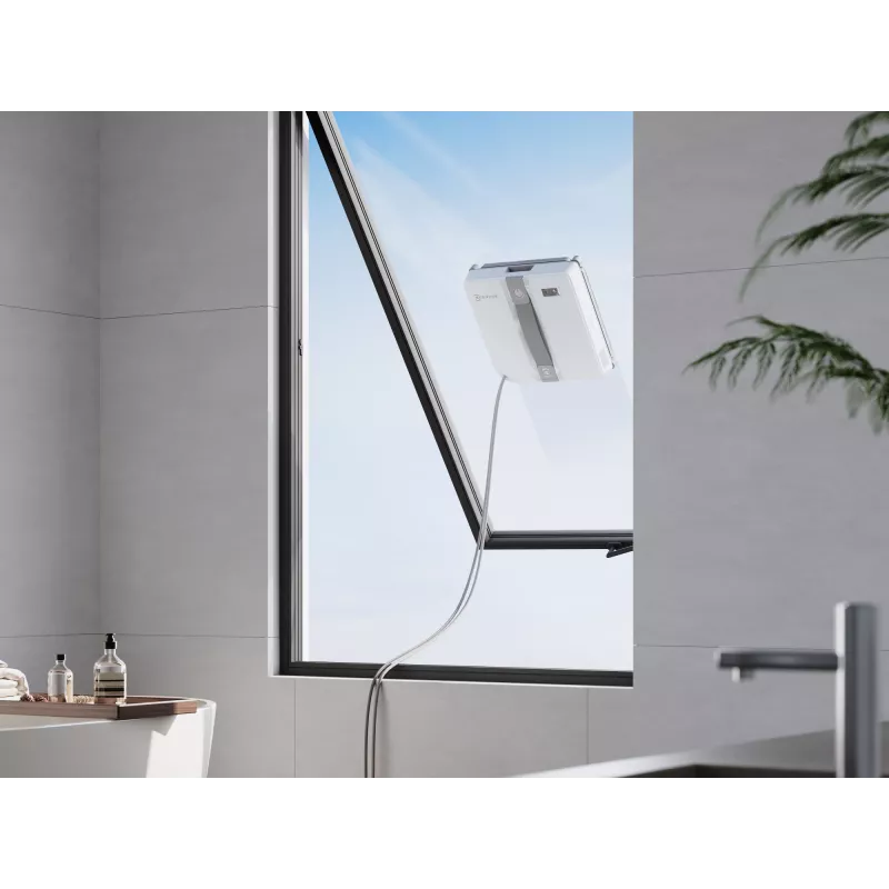 Langų valiklis Ecovacs WINBOT MINI — siurbimas, Li-Ion baterija, min lango dydis 22×25 cm, 1,3 kg, 215×215×55 mm, pilkas/baltas