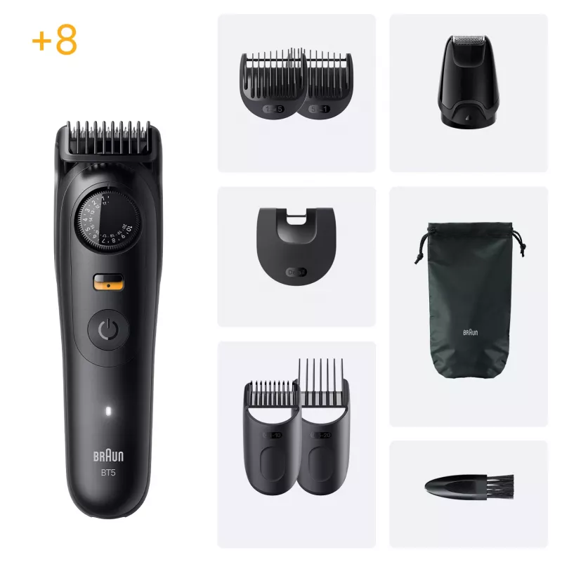Braun BeardTrimmer 5 BT5560 barzdos skutimosi mašinėlė, baterija, 40, 2 cm, šlapiam ir sausam naudojimui, juoda