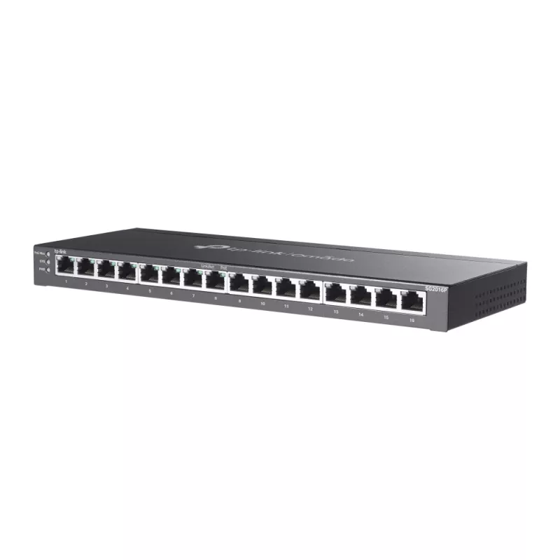 TP-Link Omada 16 prievadų „Gigabit“ išmanusis jungiklis su 8 prievadais PoE+, valdomas, L2/L2+, „Gigabit Ethernet“ (10/100/1000), maitinimas per Ethernet (PoE), montavimas stove