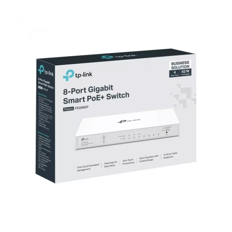 TP-Link FESTA FS308GP tinklo jungiklis Valdomas Gigabit Ethernet (10/100/1000) Maitinimas per Ethernet (PoE) Baltas