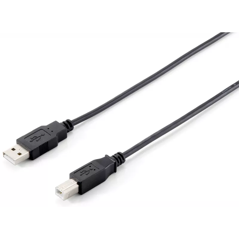 Equip USB 2.0 Type A to Type B kabelis, 1.0m, Juoda, 1 m, USB A, USB B, USB 2.0, Male/Male, Juoda