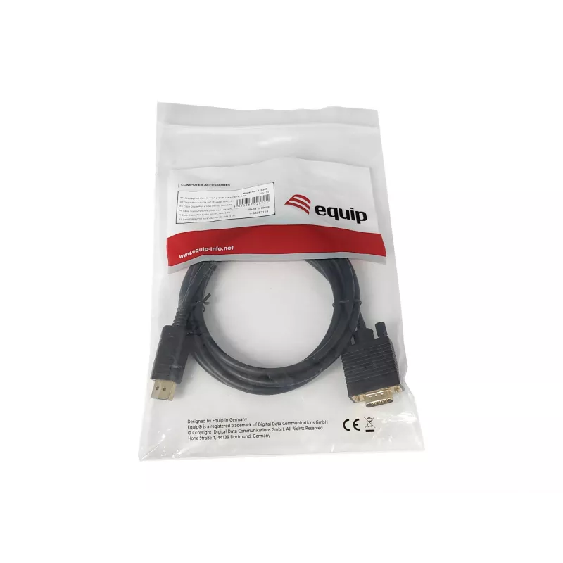Equip DisplayPort laido kištukas į VGA (HD15) laido kištuką, 2 m, VGA (D-Sub), DisplayPort, laido kištukas, laido kištukas, tiesus