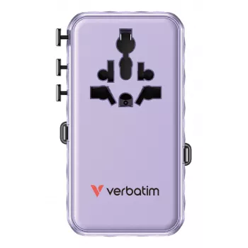 Verbatim Charge 'n' Travel 70W 2C ištraukiamas universalus kelioninis adapteris violetinis