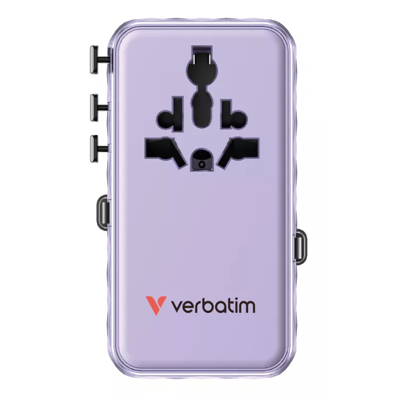 Verbatim Charge 'n' Travel 70W 2C ištraukiamas universalus kelioninis adapteris violetinis