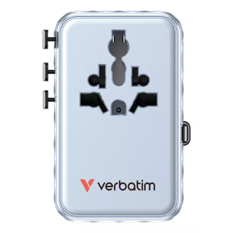 Verbatim Charge 'n' Travel 100W Universalus kelioninis adapteris su įtraukiamu kabeliu, mėlynas