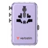 Verbatim Charge 'n' Travel 100W Universalus kelioninis adapteris su įtraukiamu kabeliu, violetinis