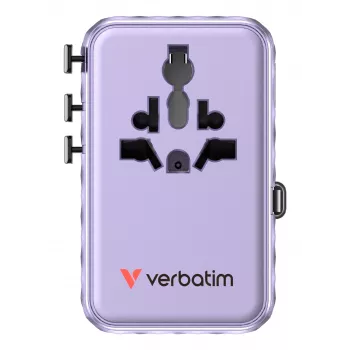 Verbatim Charge 'n' Travel 100W Universalus kelioninis adapteris su įtraukiamu kabeliu, violetinis