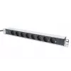 DIGITUS 1U Aliuminis PDU, rackmountable rated power: 16A, 4000W, 250VAC 50/60Hz, 8x safety outlets