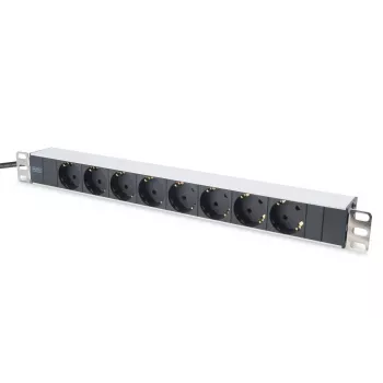 DIGITUS 1U Aliuminis PDU, rackmountable rated power: 16A, 4000W, 250VAC 50/60Hz, 8x safety outlets