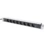 DIGITUS 1U Aliuminis PDU, rackmountable rated power: 16A, 4000W, 250VAC 50/60Hz, 8x safety outlets
