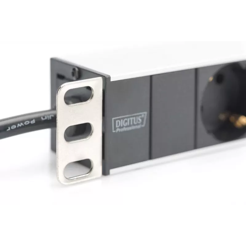 DIGITUS 1U Aliuminis PDU, rackmountable rated power: 16A, 4000W, 250VAC 50/60Hz, 8x safety outlets