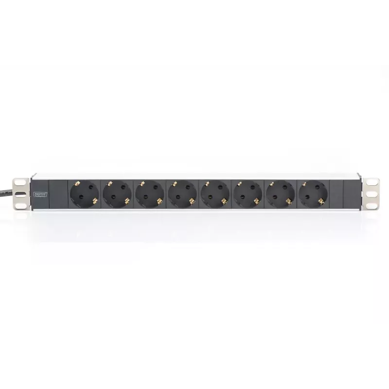 DIGITUS 1U Aliuminis PDU, rackmountable rated power: 16A, 4000W, 250VAC 50/60Hz, 8x safety outlets