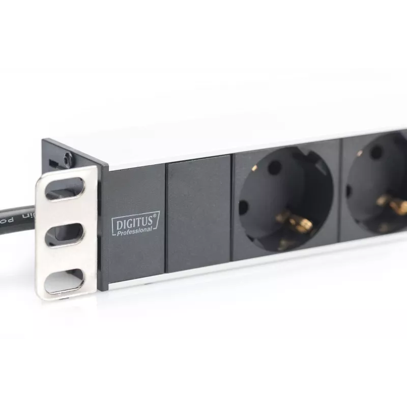 DIGITUS 1U Aliuminis PDU, rackmountable rated power: 16A, 4000W, 250VAC 50/60Hz, 8x safety outlets