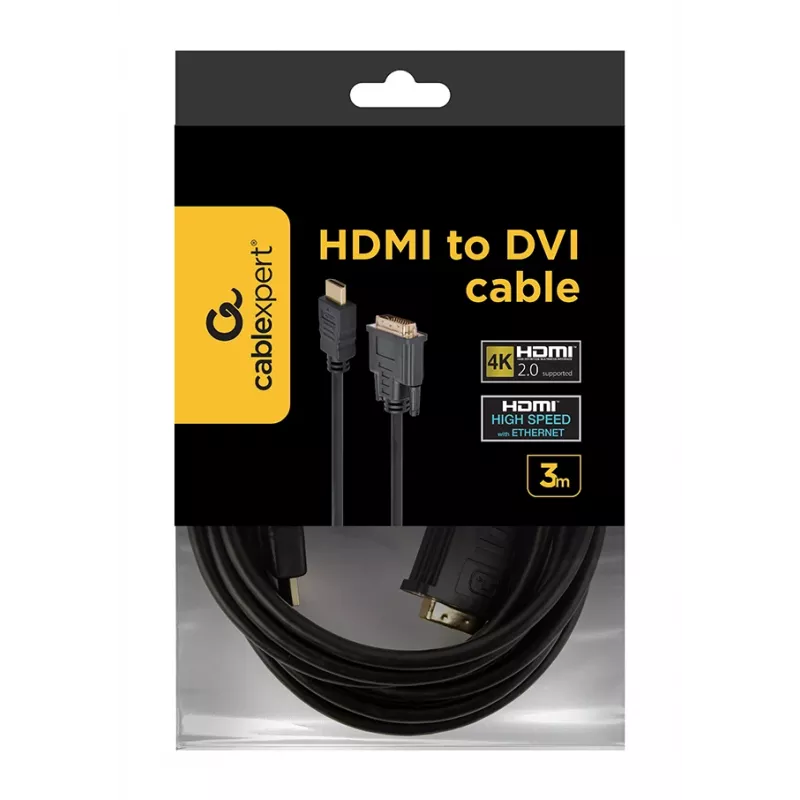 HDMI į DVI-D kabelis GEMBIRD CC-HDMI-DVI-10 3 m, juodas, kištukas-kištukas, paauksuoti kontaktai