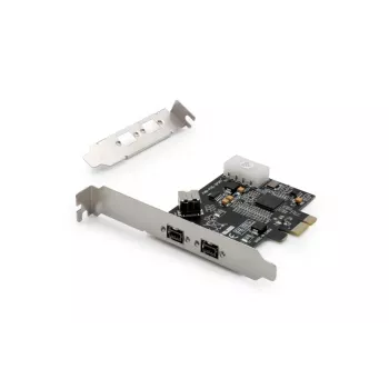 DIGITUS IEEE 1394b sąsajos plokštė, PCIe 3 prievadų, 2 išoriniai 9 kontaktų + 1 vidinis 9 kontaktų