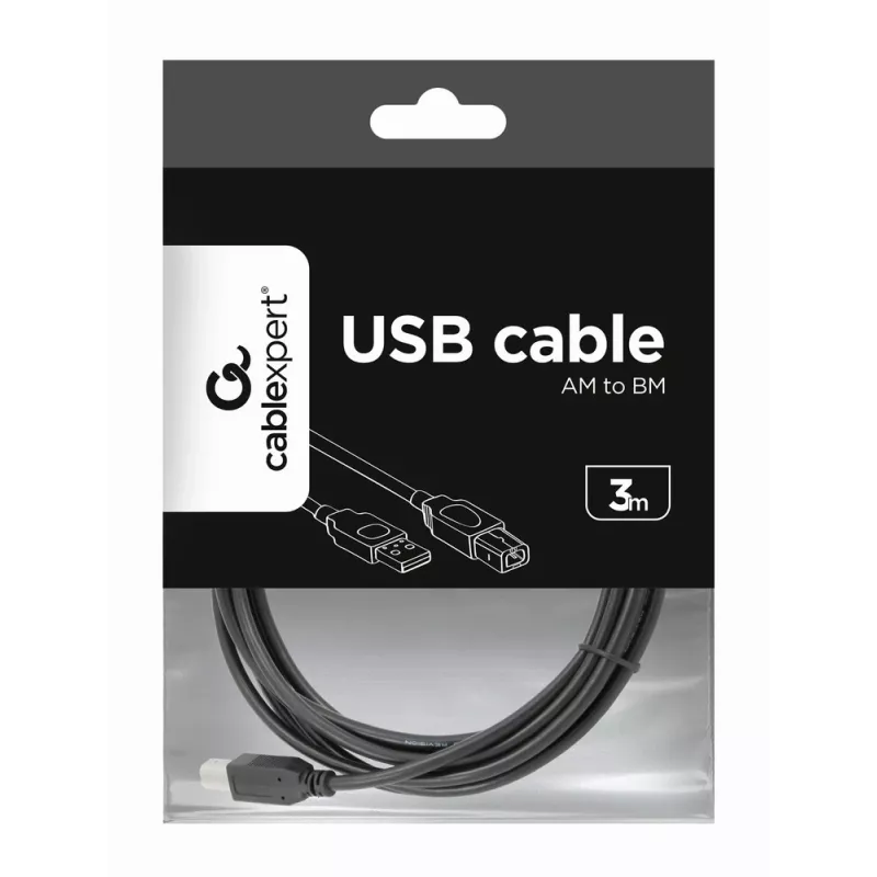 GEMBIRD USB 2.0 A-laidas B-laidas 3 m (10 pėdų) - Juodas / Biri pakuotė (ccp-USB2-ambm-10)