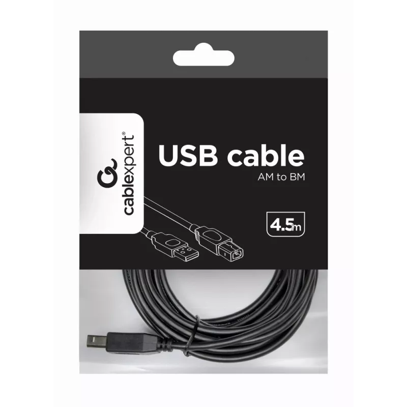 USB laidas, Gembird 4,5 m USB 2.0 A/B M, juodas, kištukas/kištukas
