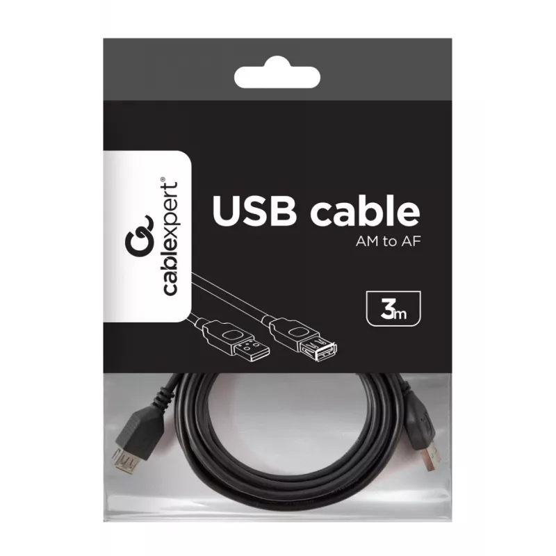 GEMBIRD USB 2.0 Type-A į USB Type-A prailginimo kabelis (AM/AF), 1 m - juodas