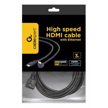 GEMBIRD didelės spartos HDMI laidas su eternetu, 90 laipsnių į viršų lenkta jungtimi, 3 m