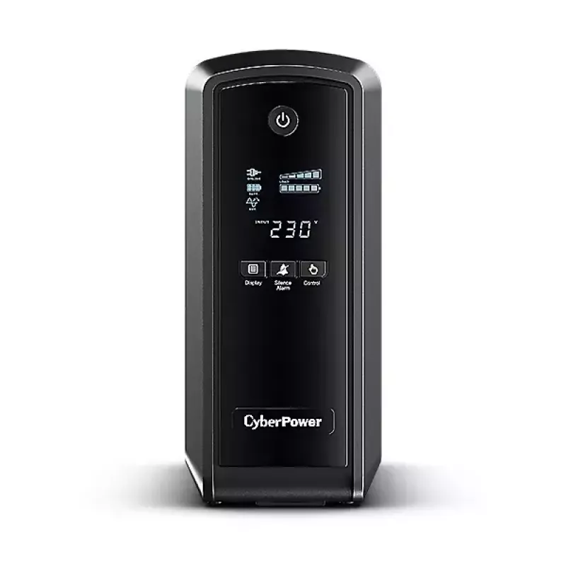 Nepertraukiamo maitinimo šaltinis CYBERPOWER CP900EPFCLCD — 0,9 kVA (540 W), 6 AC lizdai, LCD, grynas sinusas, bokštas