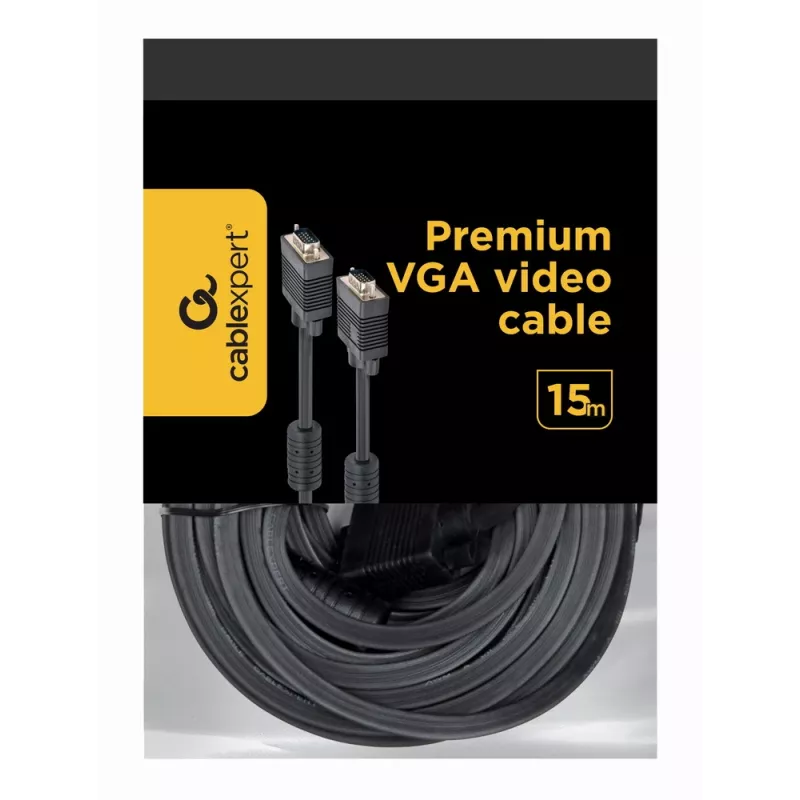 GEMBIRD Premium VGA laidas HD15M/HD15M dvigubai ekranuotas su 2 ferito šerdimis 15 m - juodas