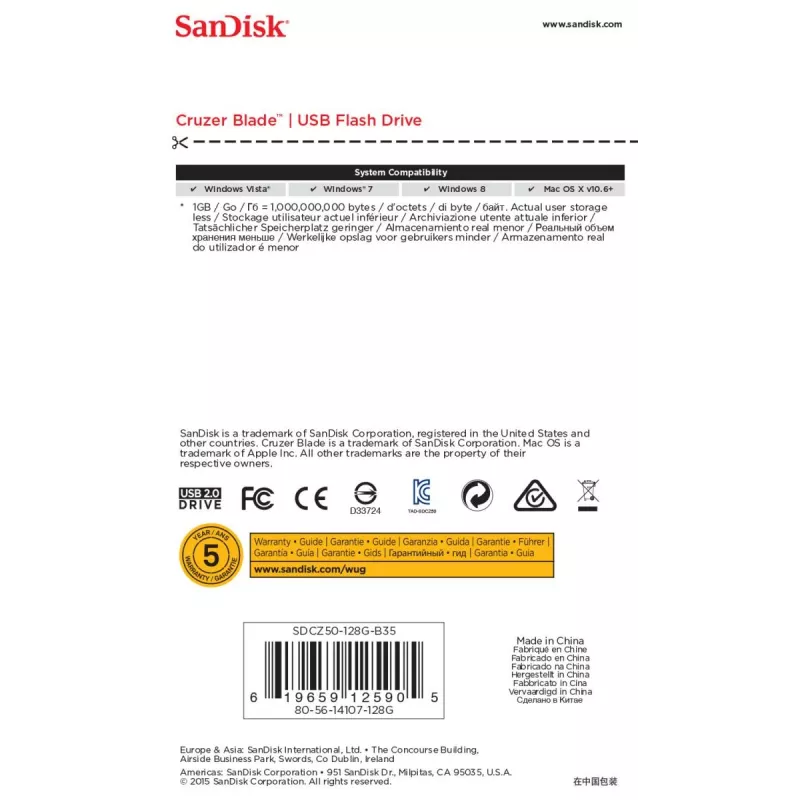 WESTERN DIGITAL SanDisk Cruzer Blade - 128GB USB atmintinė - USB 2.0