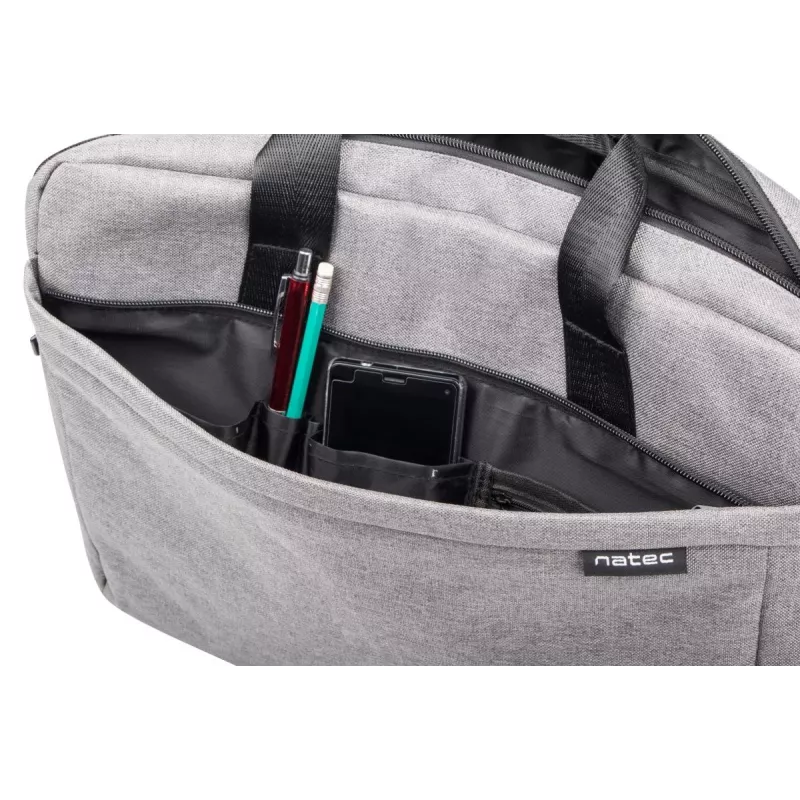 Messenger case NATEC Mustela nešiojamiesiems kompiuteriams iki 39,6 cm (15,6 col.), poliesteris, pilkas, priekinė kišenė, peties diržas