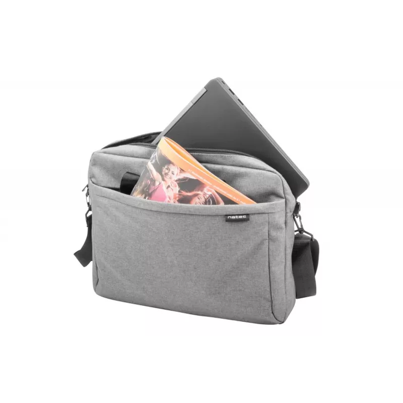 Messenger case NATEC Mustela nešiojamiesiems kompiuteriams iki 39,6 cm (15,6 col.), poliesteris, pilkas, priekinė kišenė, peties diržas
