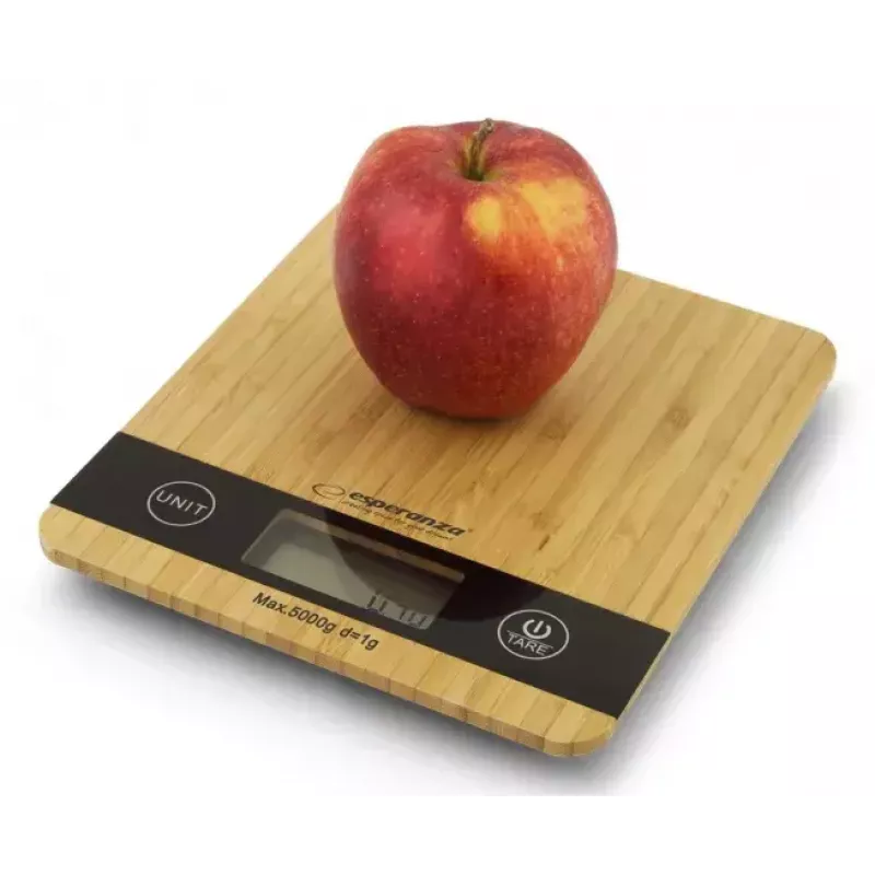 Elektroninė virtuvės svarstyklė ESPERANZA EKS005 — 5 kg talpa, 1 g tikslumas, bambukinė platforma