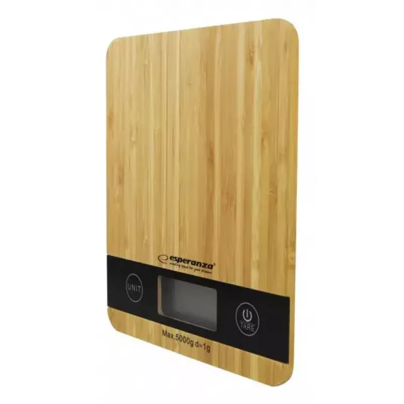 Elektroninė virtuvės svarstyklė ESPERANZA EKS005 — 5 kg talpa, 1 g tikslumas, bambukinė platforma