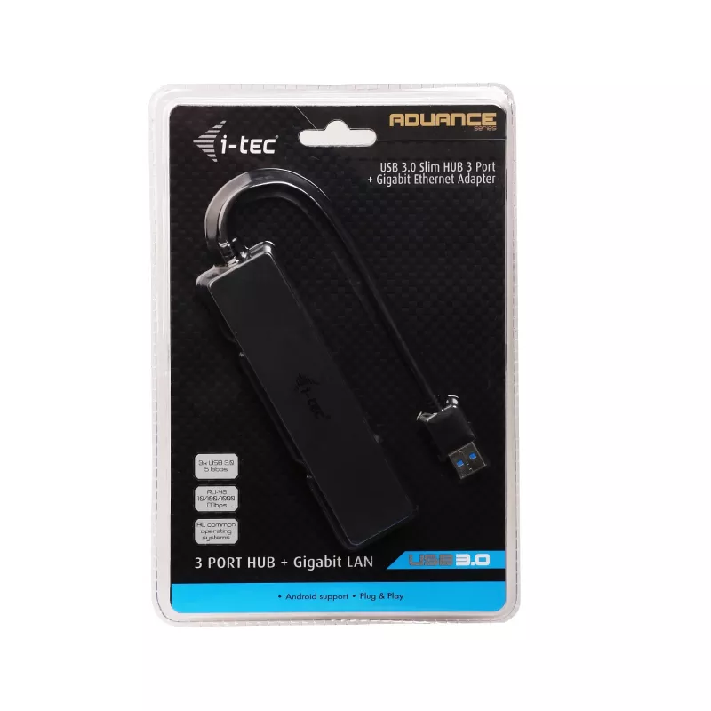 i-tec Advance USB 3.0 plonas HUB 3 prievadų Gigabito Ethernet adapteris, juodas