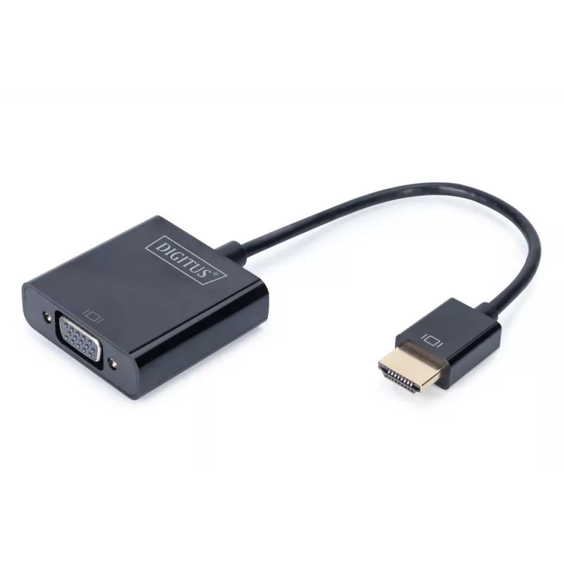 DIGITUS HDMI į VGA keitiklio adapteris Typ A – VGA (D-Sub) jungtis, 3,5 mm garso lizdas, juodas