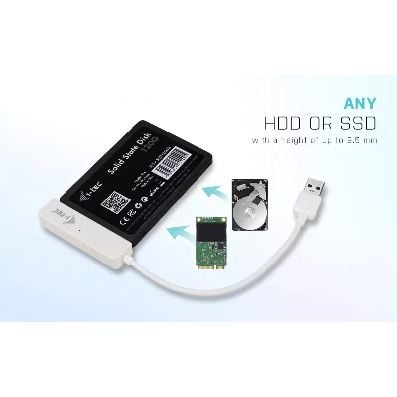 HDD/SSD korpusas i-tec MySafe USB 3.0 Easy 2,5 colio išorinis dėklas – balta