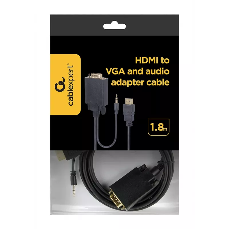GEMBIRD HDMI į VGA ir garso adapterio kabelis, vienas prievadas, 1,8 m – juodas