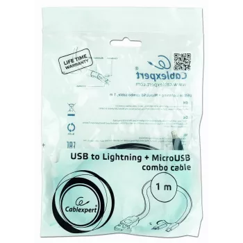 GEMBIRD USB į Apple Lightning ir Micro USB įkrovimo kombinuotas kabelis 1m - juodas