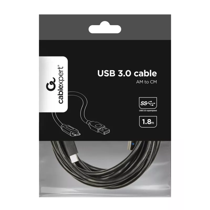 USB kabelis Gembird CCP-USB3-AMCM-6 USB 3.2 Gen 1 (USB-C į USB-A) 1,8 m juodas