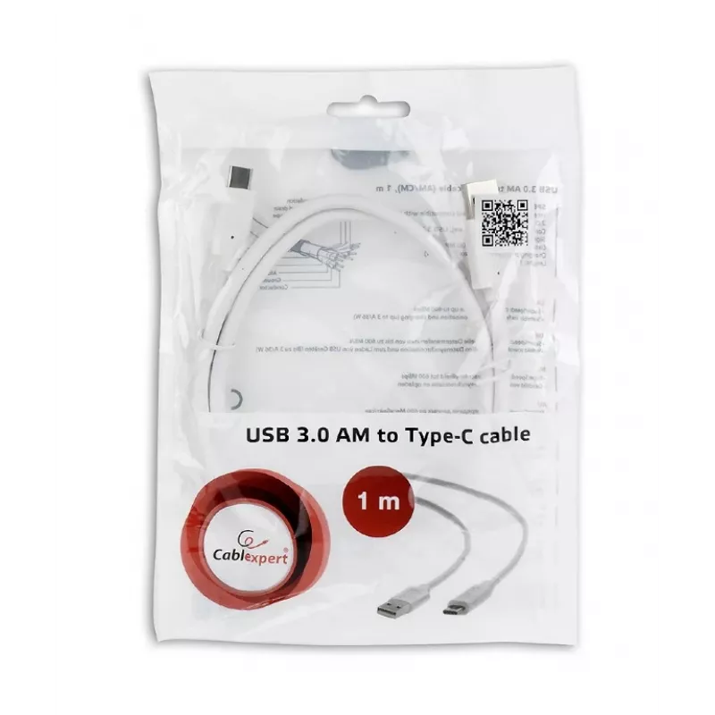 GEMBIRD USB 3.0 AM į Type-C kabelis (AM/CM) 1 m - baltas