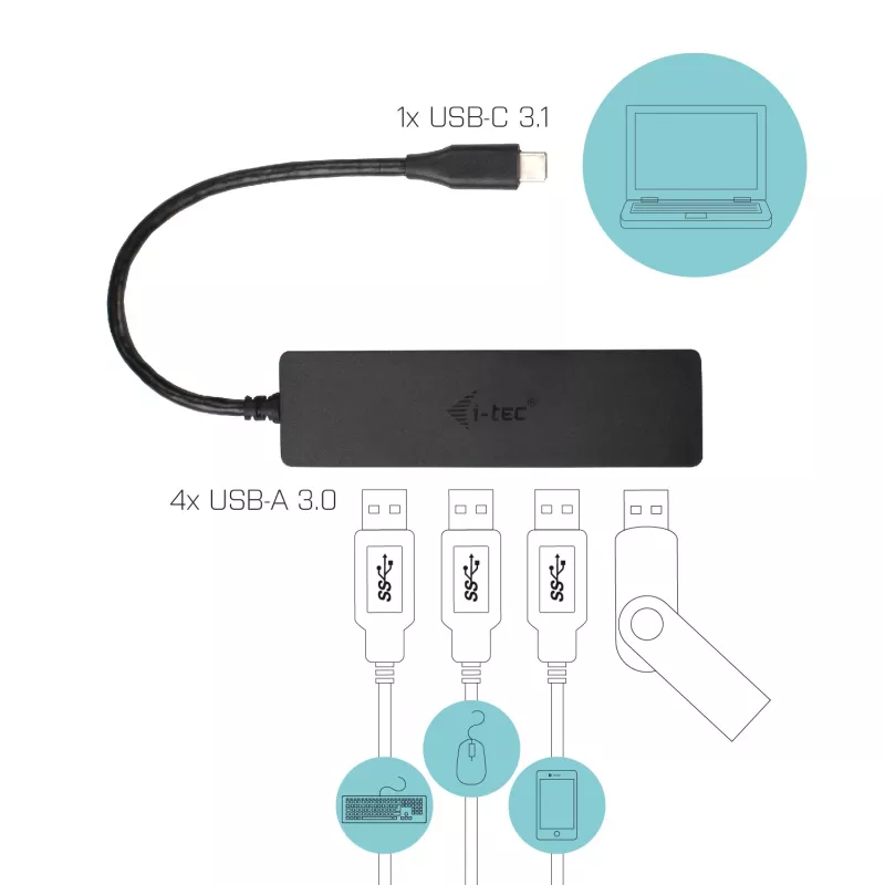 i-tec Advance USB-C plonas Passive HUB 4 Port
