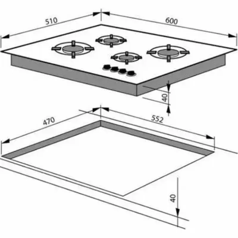 Amica PG6411SR Įmontuojama dujinė kaitlentė, 4 zonos, mechaninis valdymas