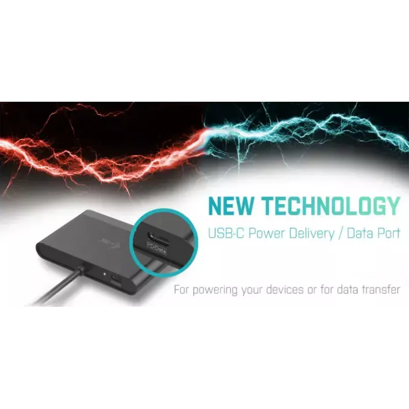 USB-C į HDMI kelioninis adapteris ITEC i-tec USB C HDMI kelioninis adapteris PD/Duomenys – juodas, mikroschemų rinkinys RTS5403/RTS5404/RTS5411/PS176, 90×58×14 mm