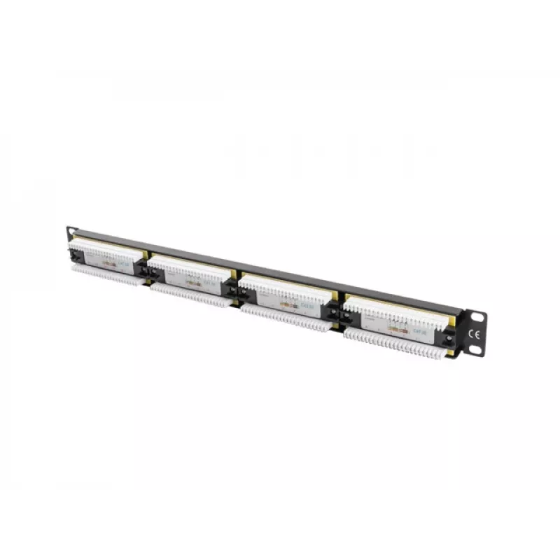 Pleistuvų skydas 1U LANBERG PPU5-1024-B — 24 prievadų CAT5e, metalinis, juodas, 445×32,5×44,5 mm