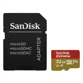 WESTERN DIGITAL SanDisk micro SDXC Extreme 32GB (A1/ V30/ U3/ UHS-I/ Cl.10/ R100/ W60) + adapteris veiksmo kamerai