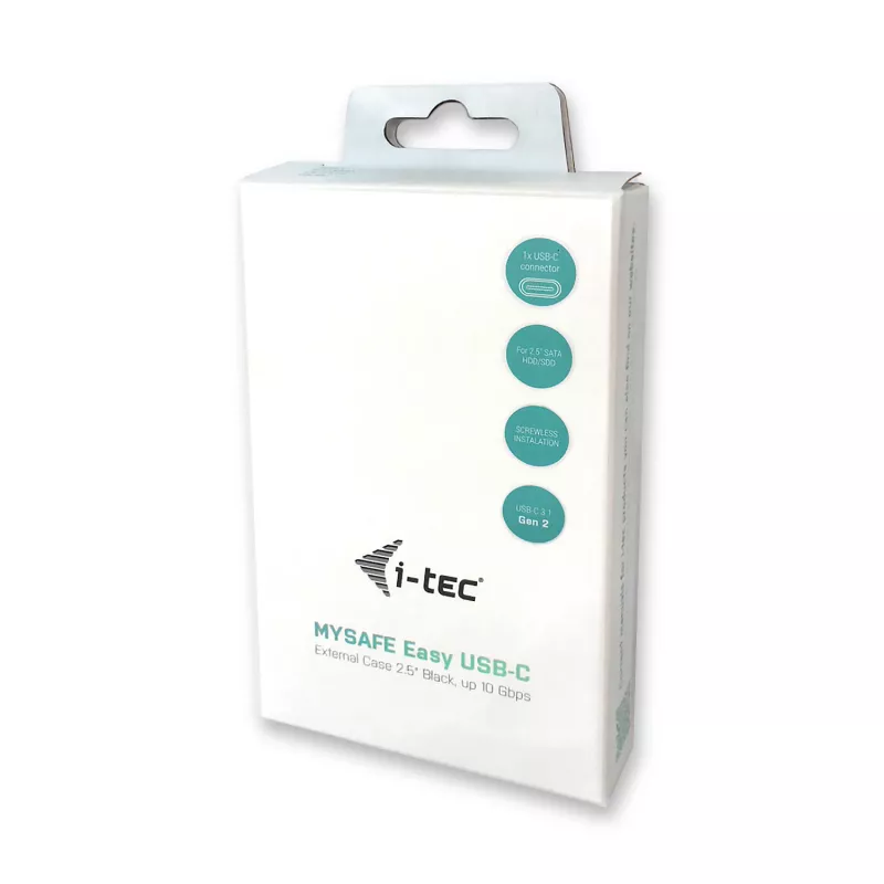 i-tec MySafe USB-C 3.1 Gen. 2 easy, HDD/SSD korpusas, 2,5 colio, Serial ATA, Serial ATA II, Serial ATA III, 10 Gbit/s, USB jungtis, juoda
