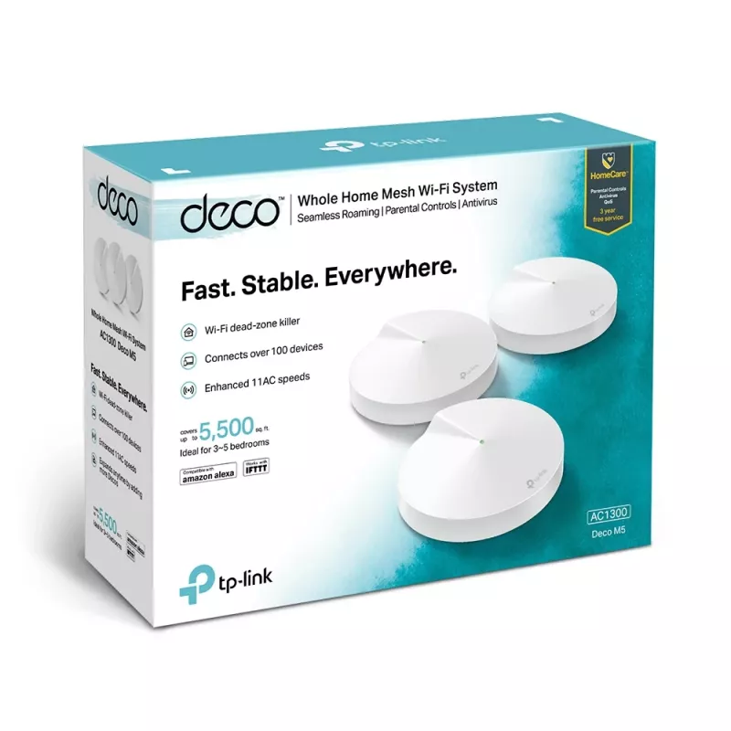 TP-Link AC1300 Deco viso namo „Mesh“ Wi-Fi sistema, 3 vnt., balta, vidinė, „Mesh“ sistema, dviejų juostų (2,4 GHz / 5 GHz), Wi-Fi 5 (802.11ac), 1300 Mbit/s