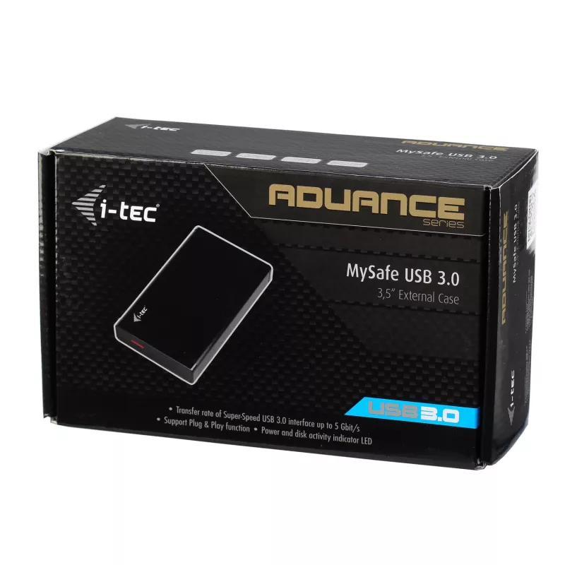 i-tec MYSAFE Advanced 3.5 colio USB 3.0, HDD korpusas, 3.5 colio, Serial ATA, Serial ATA II, Serial ATA III, 5 Gbit/s, USB jungtis, juoda, metalinė