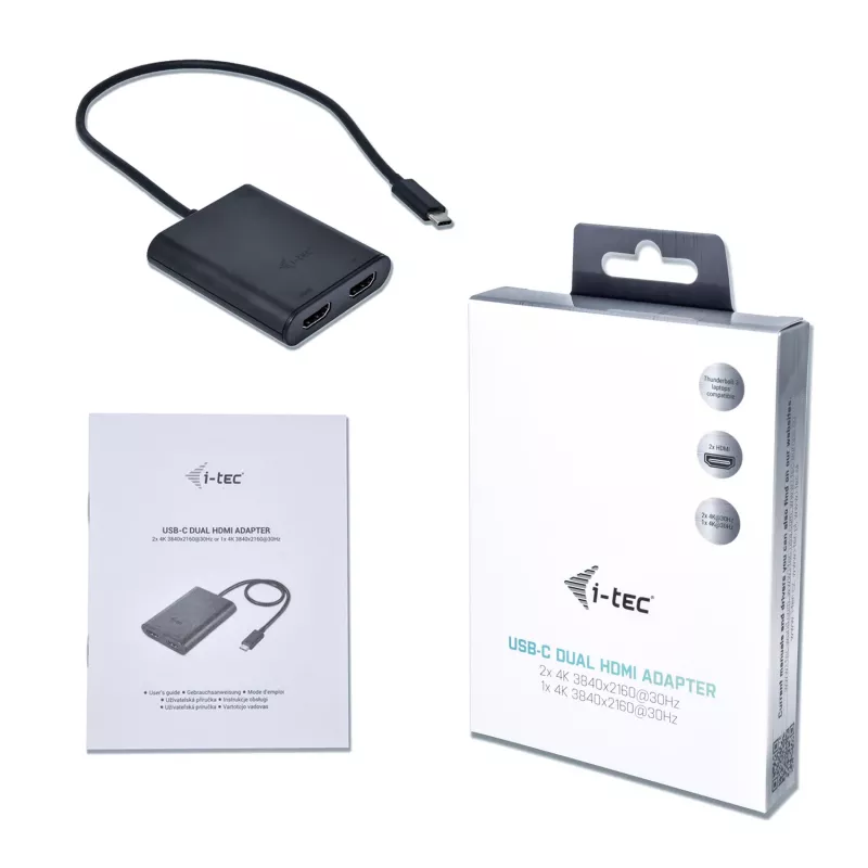 i-tec USB-C 3.1 Dual 4K HDMI vaizdo adapteris, 3.2 Gen 1 (3.1 Gen 1), USB Type-C, HDMI išvestis, 3840 x 2160 pikselių